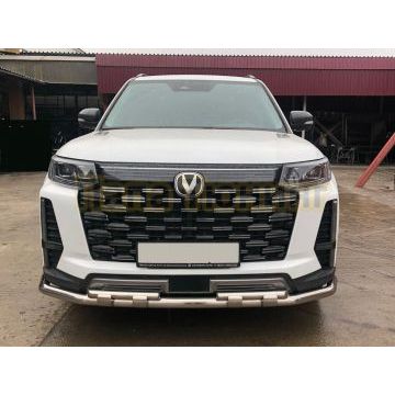 Защита переднего бампера двойная с перемычками с подгибами Папа Тюнинг d60/42 для CHANGAN CS95 2023-