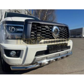 Защита переднего бампера двойная с перемычками Папа Тюнинг d60/42 для Great Wall Poer KingKong 2023-