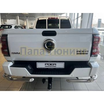 Защита заднего бампера  угловая двойная Папа Тюнинг d60/42 для Great Wall Poer KingKong 2023-