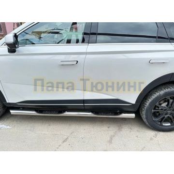 Пороги труба с проступью Папа Тюнинг d76 для HAVAL F7 2024-