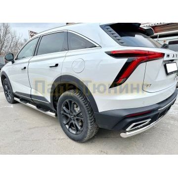 Пороги труба с проступью Папа Тюнинг d76 для HAVAL F7 2024-