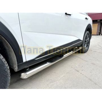 Пороги труба с проступью Папа Тюнинг d76 для HAVAL F7 2024-