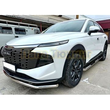 Пороги труба с проступью Папа Тюнинг d76 для HAVAL F7 2024-