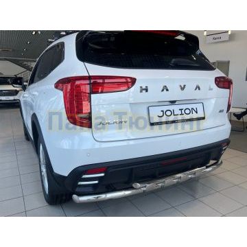 Защита заднего бампера двойная с перемычками Папа Тюнинг d60/42 для Haval Jolion 2024-