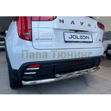 Защита заднего бампера двойная с перемычками Папа Тюнинг d60/42 для Haval Jolion 2024-