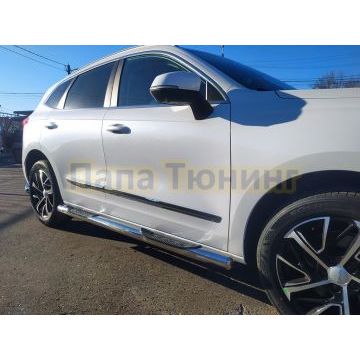Пороги труба с проступью Папа Тюнинг d76 для Haval Jolion 2024-