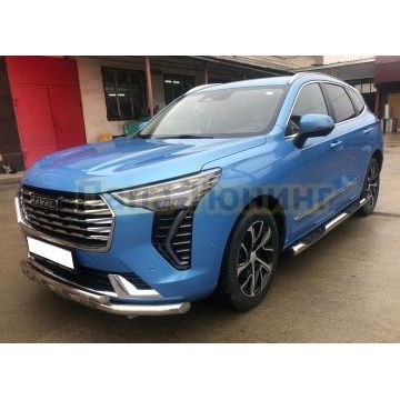 Пороги труба с проступью Папа Тюнинг d76 для Haval Jolion 2024-