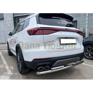 Защита заднего бампера двойная Папа Тюнинг d60/42 для Chery Tiggo 8 Pro Max 2022-/Tiggo 8 Pro Max 2024- Рестайлинг