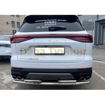 Защита заднего бампера двойная Папа Тюнинг d60/42 для Chery Tiggo 8 Pro Max 2022-/Tiggo 8 Pro Max 2024- Рестайлинг