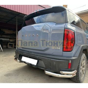 Защита заднего бампера  угловая двойная Папа Тюнинг d60/42 для HAVAL H3 2024-