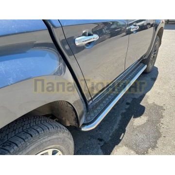 Пороги с накладным листом d60 Папа Тюнинг для Mitsubishi L200 2015-2019