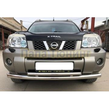 Защита переднего бампера двойная (радиус) d60/60 для Nissan X-trail 2001-2007 (Т30)