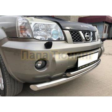 Защита переднего бампера двойная (радиус) d60/60 для Nissan X-trail 2001-2007 (Т30)
