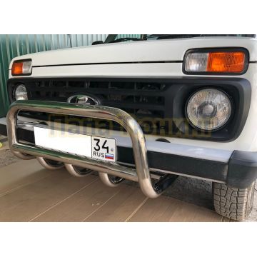 Защита переднего бампера скоба низкая+акула d53/42 для Niva 2121 1976-