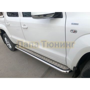 Пороги с накладным листом d60 для Volkswagen Amarok 2016-
