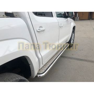 Пороги с накладным листом d60 для Volkswagen Amarok 2016-