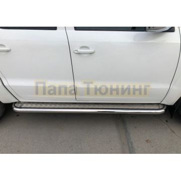 Пороги с накладным листом d60 для Volkswagen Amarok 2016-