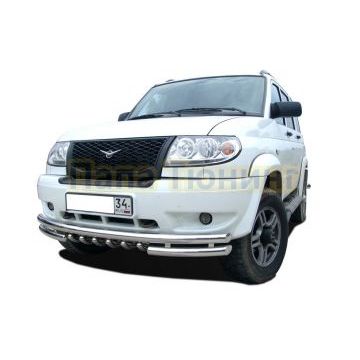 Защита переднего бампера тройная с защитой «акула» d60/60/42 для УАЗ Патриот 2005-2014 Защита переднего бампера тройная с защитой «акула» d60/60/42 для УАЗ Патриот 2005-2014