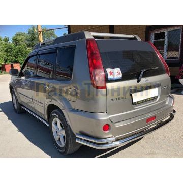 Защита заднего бампера угловая большая двойная d60/42 для Nissan X-trail 2004-2007 (Т30)