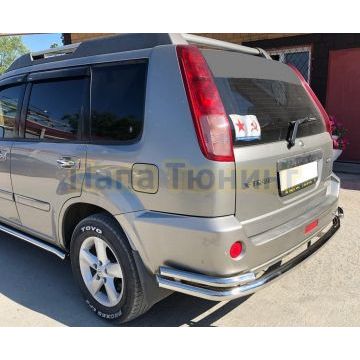 Защита заднего бампера угловая большая двойная d60/42 для Nissan X-trail 2004-2007 (Т30)