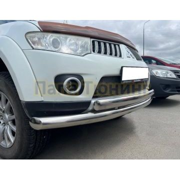 Защита переднего бампера двойная d76/75х42 для Mitsubishi Pajero Sport 2008-2016