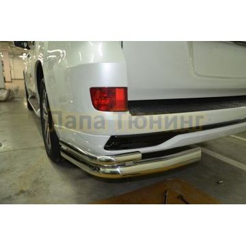 Защита заднего бампера угловая двойная d76/42 Папа Тюнинг для Toyota Land Cruiser 200 Executive Lounge 2020- обновленный