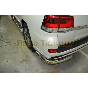 Защита заднего бампера угловая двойная d76/42 Папа Тюнинг для Toyota Land Cruiser 200 Executive Lounge 2020- обновленный