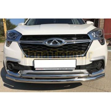 Защита переднего бампера двойная d60/42 для Chery Tiggo 4 2018-2024