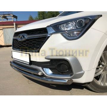 Защита переднего бампера двойная d60/42 для Chery Tiggo 4 2018-2024