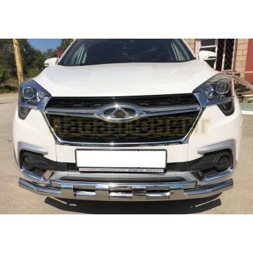 Защита переднего бампера двойная с перемычками d60/42 для Chery Tiggo 4 2018-2024