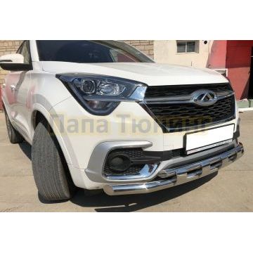 Защита переднего бампера двойная с перемычками d60/42 для Chery Tiggo 4 2018-2024
