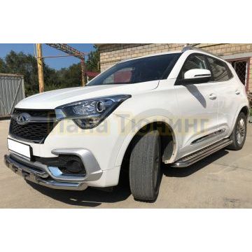 Защита переднего бампера двойная с перемычками d60/42 для Chery Tiggo 4 2018-2024