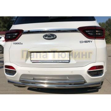 Защита заднего бампера двойная d60/42 для Chery Tiggo 4 2018-2024
