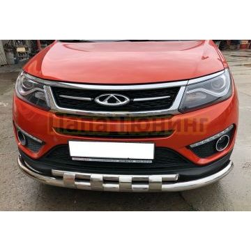 Защита переднего бампера двойная с перемычками d60/42 для Chery Tiggo 5 2016-