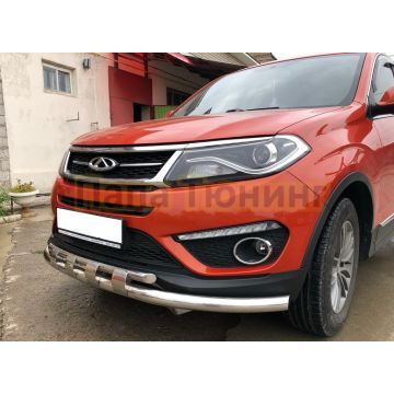 Защита переднего бампера двойная с перемычками d60/42 для Chery Tiggo 5 2016-