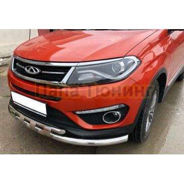 Защита переднего бампера двойная с перемычками d60/42 для Chery Tiggo 5 2016-