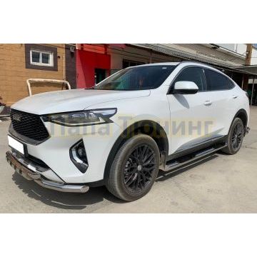 Защита передн бампера (G) с подгибами (при отсутствии интерактив камеры) Папа Тюнинг d60/60 для Haval F7X 2019-2021