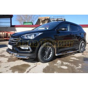 Пороги труба с проступью d76 для Hyundai Santa Fe 2016-2018 Пороги труба с проступью d76 для Hyundai Santa Fe 2016-2018