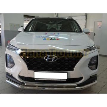 Защита переднего бампера двойная d60/42 для Hyundai Santa Fe 2018-