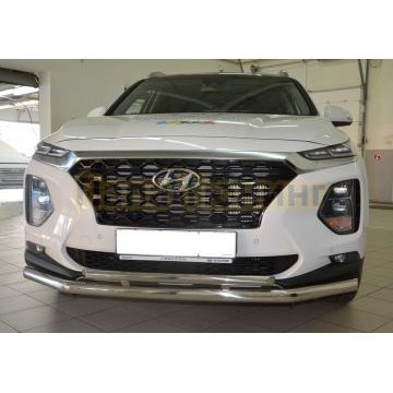 Защита переднего бампера двойная d60/42 для Hyundai Santa Fe 2018-