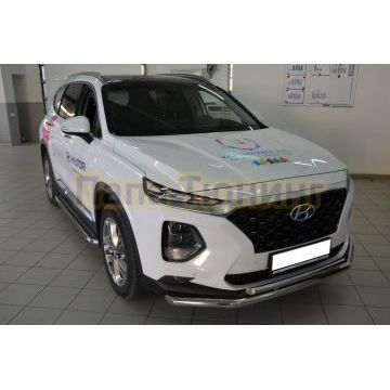 Защита переднего бампера двойная d60/42 для Hyundai Santa Fe 2018-
