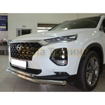 Защита переднего бампера двойная d60/42 для Hyundai Santa Fe 2018-