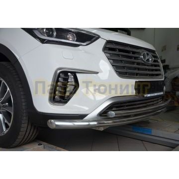 Защита переднего бампера двойная d60/42 для Hyundai Santa Fe GRAND 2018-