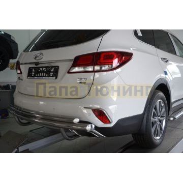 Защита заднего бампера двойная d60/42 для Hyundai Santa Fe GRAND 2018-