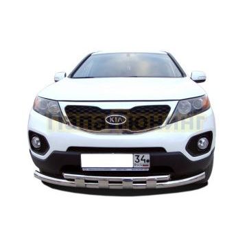 Защита переднего бампера двойная с перемычками d60/42 для Kia Sorento 2009-2012