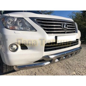 Защита переднего бампера двойная с перемычками d76/76 для Lexus LX 570 2007-