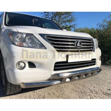 Защита переднего бампера двойная с перемычками d76/76 для Lexus LX 570 2007-