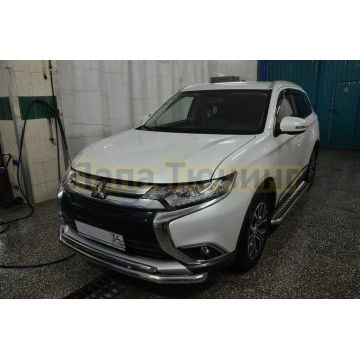 Защита переднего бампера двойная d60/42 для Mitsubishi Outlander 2015-2018