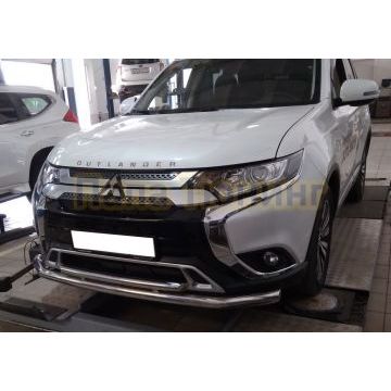 Защита переднего бампера двойная d60/42 для Mitsubishi Outlander 2018-