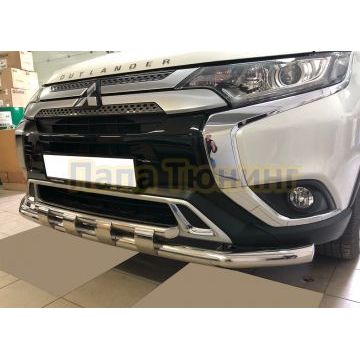 Защита переднего бампера двойная с перемычками d60/42 для Mitsubishi Outlander 2018-